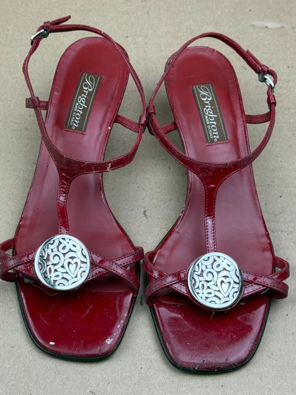 Brighton Kiana Women's Red Sandals Size 9M Made in Italy, Damaged Sticky Straps